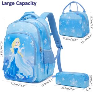 Meisohua Girls School Backpack for Primary Kindergarten Princess Backpack for Kids Girls School Bags with Lunch Tote 3 in 1 Set