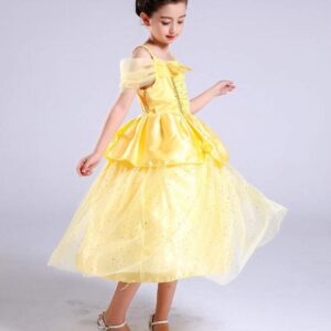 Little Girls Yellow Roses Princess Costume Dress Off Shoulder Layered Dress up (4-5 Years)