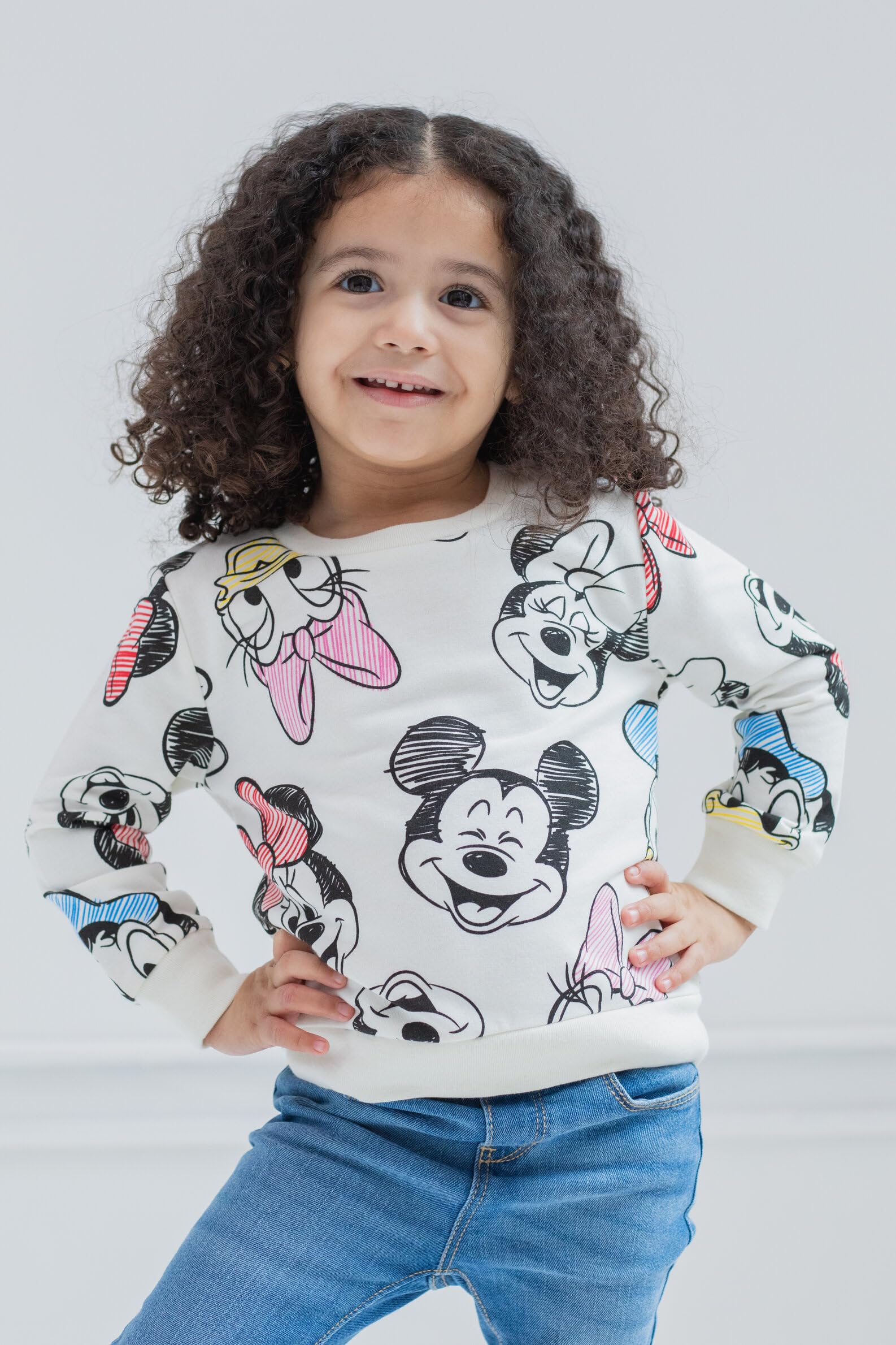 Disney Mickey Mouse Donald Duck Daisy Duck Little Girls French Terry Fashion Pullover Sweatshirt White 6