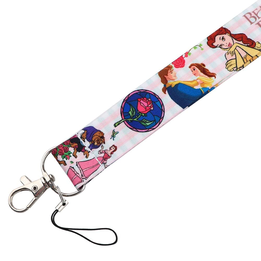 Beauty Beast Animated Cartoon Princess Belle Girls Lanyard Keychain ID Badge Holder