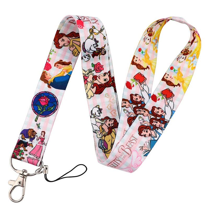 Beauty Beast Animated Cartoon Princess Belle Girls Lanyard Keychain ID Badge Holder