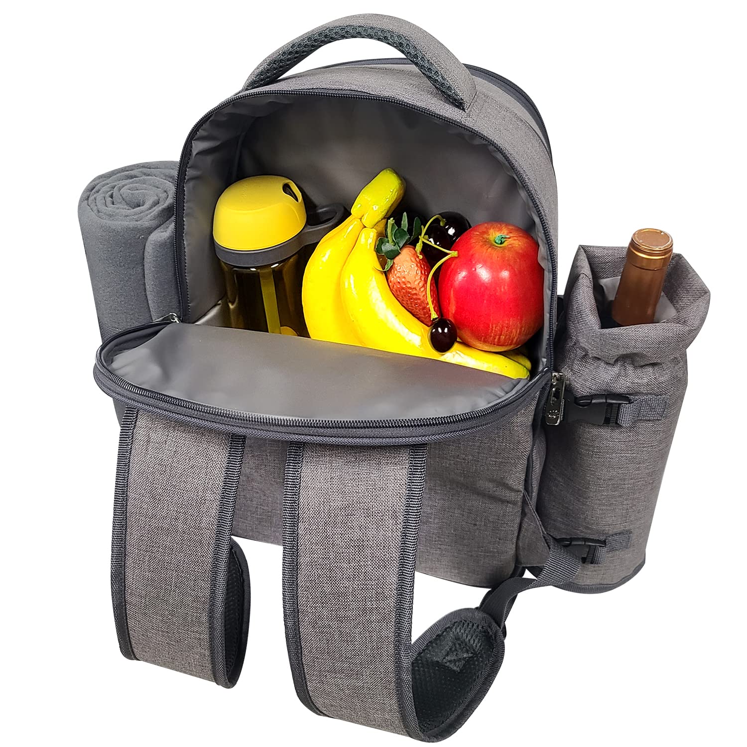 Hap Tim Picnic Basket Backpack for 4 Person with Blanket, Wine Holder, Cooler Compartment, Cutlery Set, for Couples, Ideas, Engagement Gifts, Gray (3065-G)