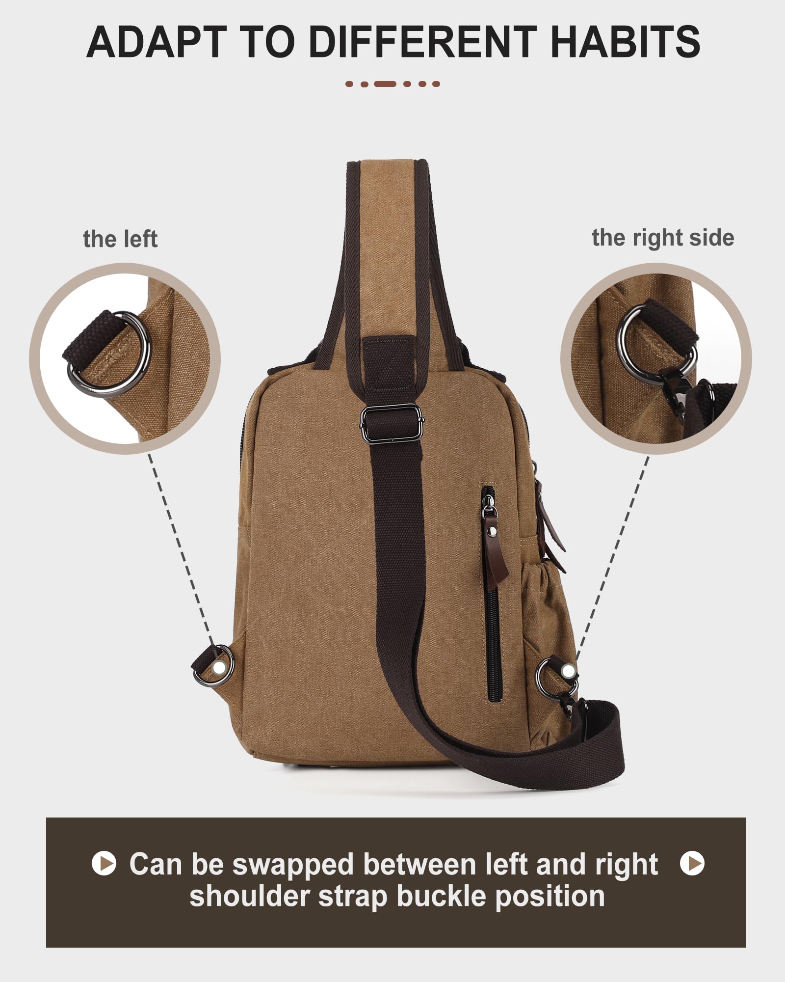 Messenger Bag for Men Small Sling Crossbody Backpack for Men Women Canvas Strap Backpack for Working Hiking Cycling Travel, Khaki