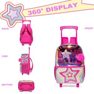 ZBAOGTW Rolling Backpack for Girls Kids Backpack with Wheels for School Trolley Trip Luggage Clear Rolling Backpack for Kindergarten Girls Elementary School