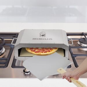 Mimiuo Pizza Oven Kit for Double Burner Stove and Indoor Gas Range, Camping Stove Burner Top Pizza Box with Pizza Stone and Pizza Peel - Stainless Steel Gas Grill Pizza Oven for Propane Stove