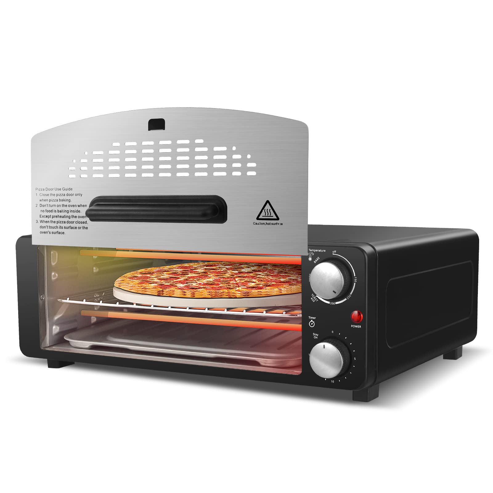 CTT 2 in 1 Baker Pizza Oven Countertop Toaster Multi-Functional,Instant Pizza Cooking With Removable Pizza Door, Flip Up & Away for Space Saving, High Capacity,1200 W, 4-Slice