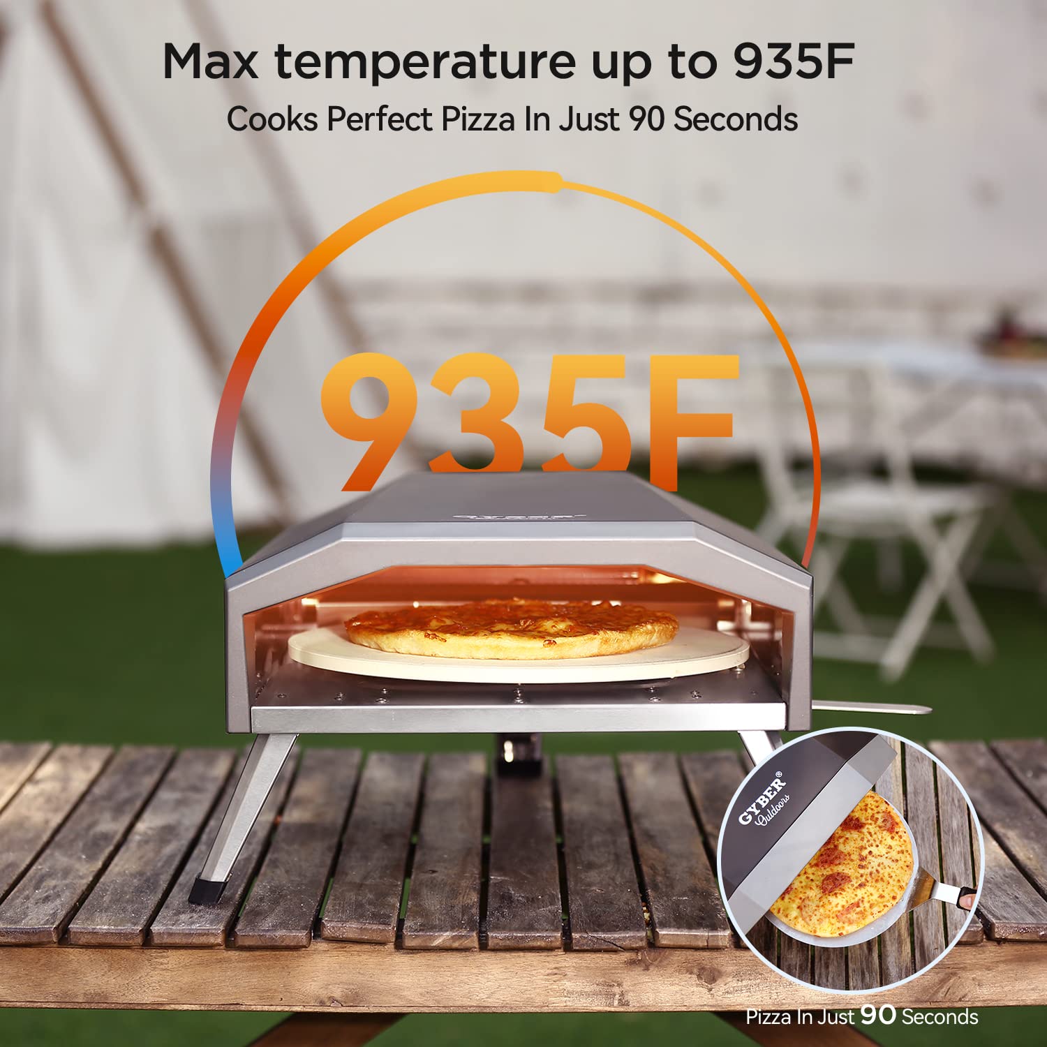 GYBER Mateo Outdoor Gas Pizza Oven 13" Portable Rotatable Propane Stainless Steel Pizza Grill Perfect for Backyard Family Pizza Maker - Global Patent