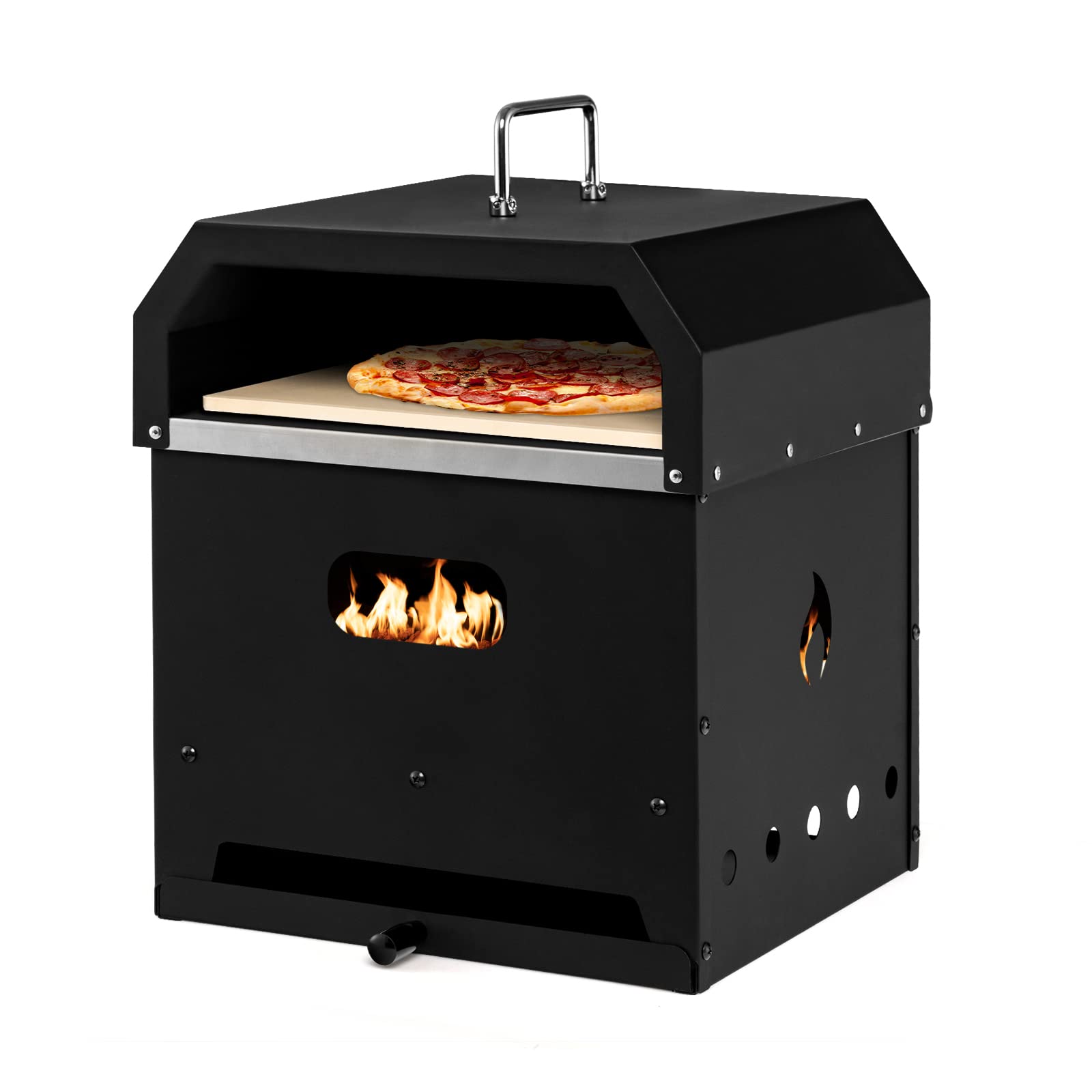 Giantex 4-in-1 Outdoor Pizza Oven, Wood Fired 2-Layer Pizza Maker with Cover, Pizza Stone, Shovel, Grill Grid, Detachable Grill Oven Fire Pit Pizza Ovens for Outside Backyard BBQ