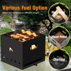 Giantex 4-in-1 Outdoor Pizza Oven, Wood Fired 2-Layer Pizza Maker with Cover, Pizza Stone, Shovel, Grill Grid, Detachable Grill Oven Fire Pit Pizza Ovens for Outside Backyard BBQ