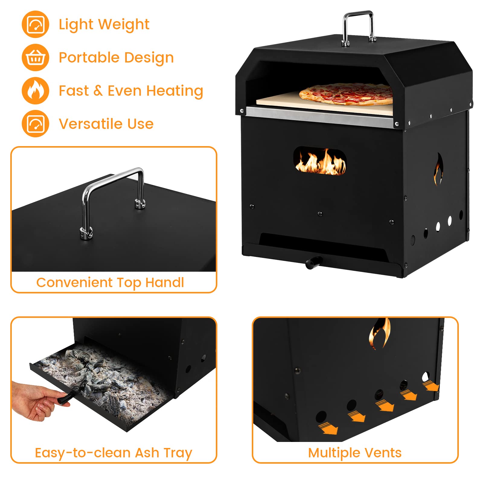 Giantex 4-in-1 Outdoor Pizza Oven, Wood Fired 2-Layer Pizza Maker with Cover, Pizza Stone, Shovel, Grill Grid, Detachable Grill Oven Fire Pit Pizza Ovens for Outside Backyard BBQ