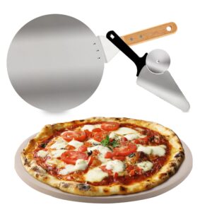 Nuwave Brick Oven-Style 3pc Pizza Kit,11.5” Cordierite Pizza Stone,10" SS Pizza Peel, SS Pizza Cutter/Server, For Indoor Electric Ovens, Outdoor Gas, Wood Fire Grills, BBQ Grilling, NuWave Bravo XL