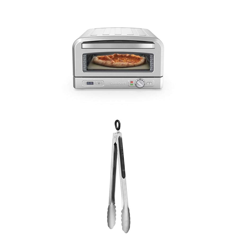 Bundle of Cuisinart Indoor Pizza Oven, Portable Countertop Pizza Oven that Bakes 12" Pizzas in Minutes, Stainless Steel, CPZ-120 + Cuisinart CTG-00-12TNG 12-Inch Tongs