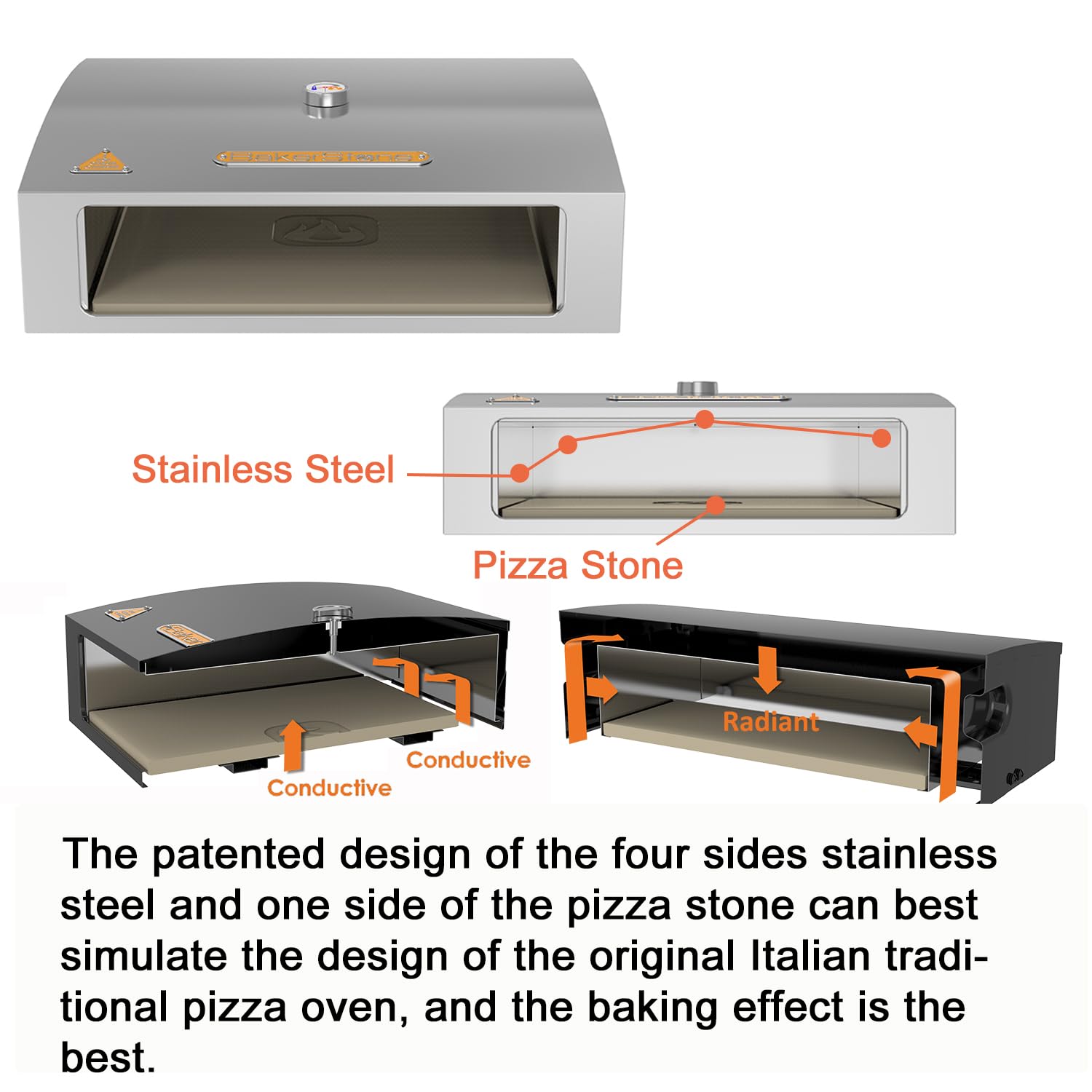 BakerStone Pizza Oven Box Kit With Pizza Stone, Outdoor Indoor Stainless Steel Pizza Oven For Gas Grill