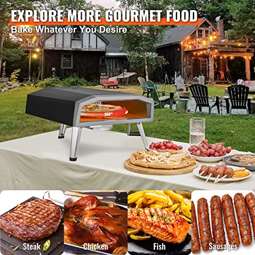 Vevor Gas Outdoor Pizza Oven, 16-inch Propane Pizza Ovens with Auto Rotatable Stone, Large Portable Pizza Maker for Outside BackYard Camp, Waterproof Bag, Peel, IR Thermometer, CSA Certified, Black