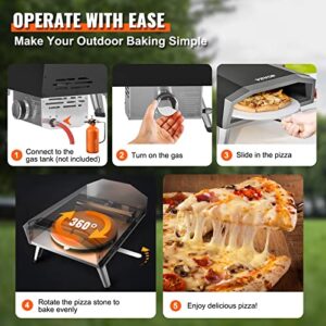 Vevor Gas Outdoor Pizza Oven, 16-inch Propane Pizza Ovens with Auto Rotatable Stone, Large Portable Pizza Maker for Outside BackYard Camp, Waterproof Bag, Peel, IR Thermometer, CSA Certified, Black