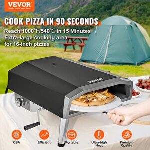 Vevor Gas Outdoor Pizza Oven, 16-inch Propane Pizza Ovens with Auto Rotatable Stone, Large Portable Pizza Maker for Outside BackYard Camp, Waterproof Bag, Peel, IR Thermometer, CSA Certified, Black