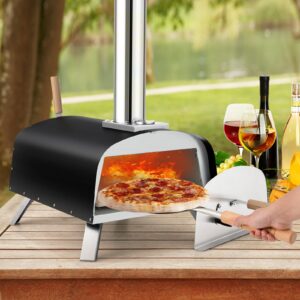 Giantex Pizza Oven Outdoor, Propane and Wood Fired Pizza Maker with 13" Pizza Stone, Pizza Peel, Gas Burner with Regulator, Built-in Thermometer, Portable Pizza Oven for Camping Backyard Party