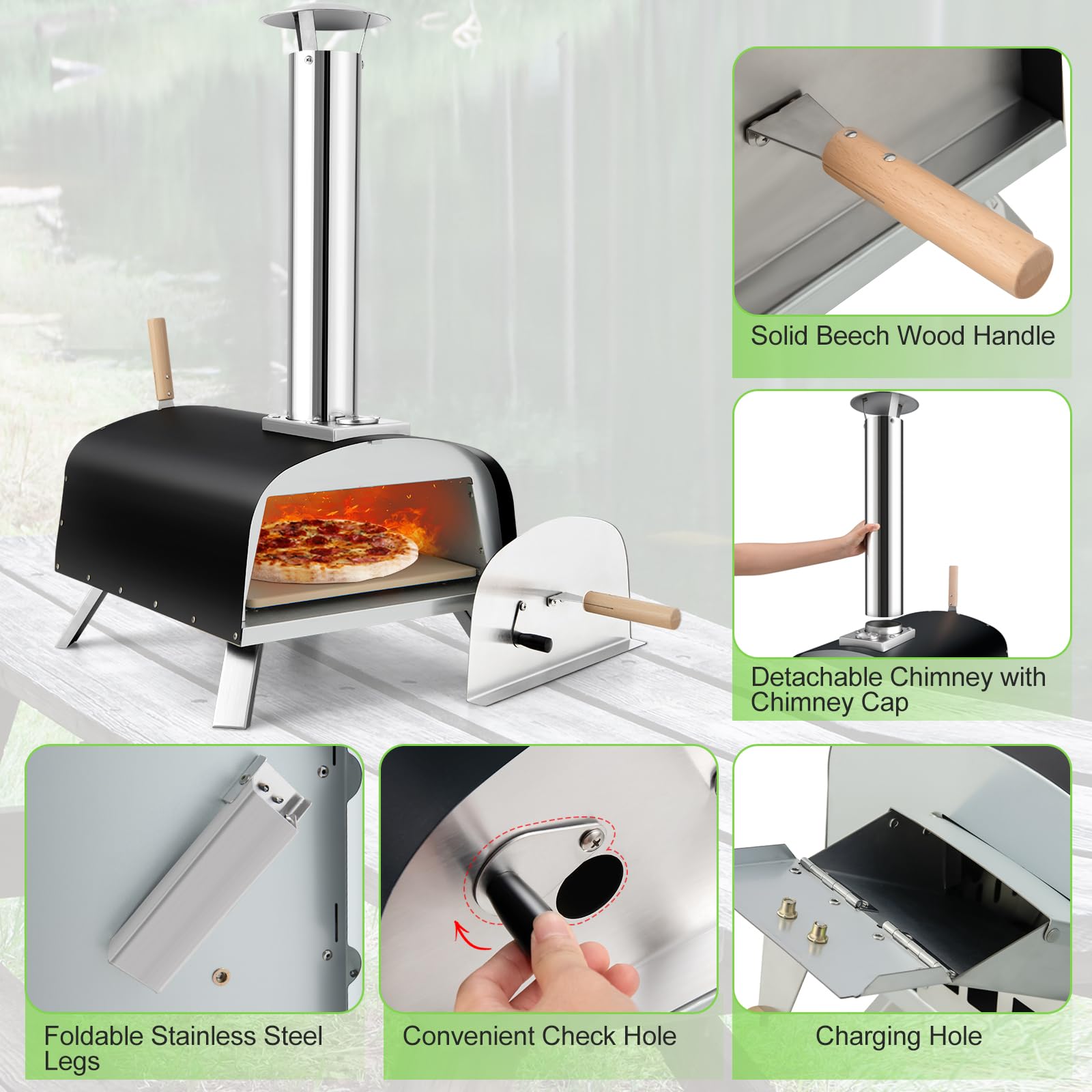 Giantex Pizza Oven Outdoor, Propane and Wood Fired Pizza Maker with 13" Pizza Stone, Pizza Peel, Gas Burner with Regulator, Built-in Thermometer, Portable Pizza Oven for Camping Backyard Party