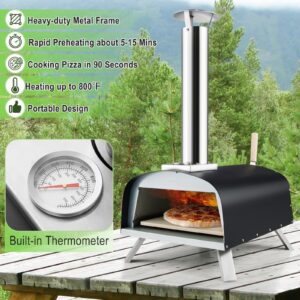 Giantex Pizza Oven Outdoor, Propane and Wood Fired Pizza Maker with 13" Pizza Stone, Pizza Peel, Gas Burner with Regulator, Built-in Thermometer, Portable Pizza Oven for Camping Backyard Party