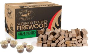 superior trading co. oak mini fire stick w/fire starter pods for bbq grill, pizza oven, wood stove — usda certified kiln dried wood 6" pieces in carton box, bbq accessories, 30 lbs