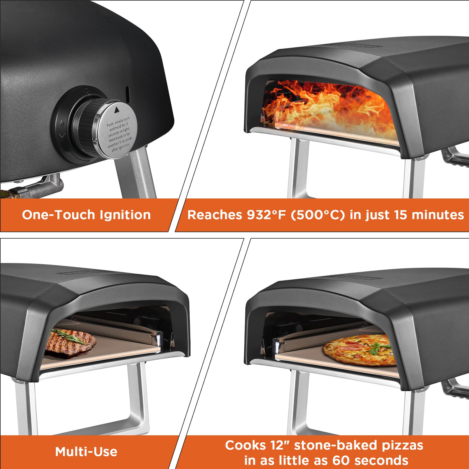 Commercial Chef Pizza Oven Outdoor - Gas Pizza Oven Propane - Portable Pizza Ovens for Outside - Stone Brick Pizza Maker Oven Grill with Dual L-Shaped Burner