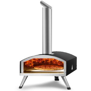 VEVOR Outdoor Pizza Oven, 12-inch, Wood Pellet and Charcoal Fired Pizza Maker, Portable Outside Stainless Steel Pizza Grill with Pizza Stone, Waterproof Cover, Shovel, Wood Burner for Backyard Camping