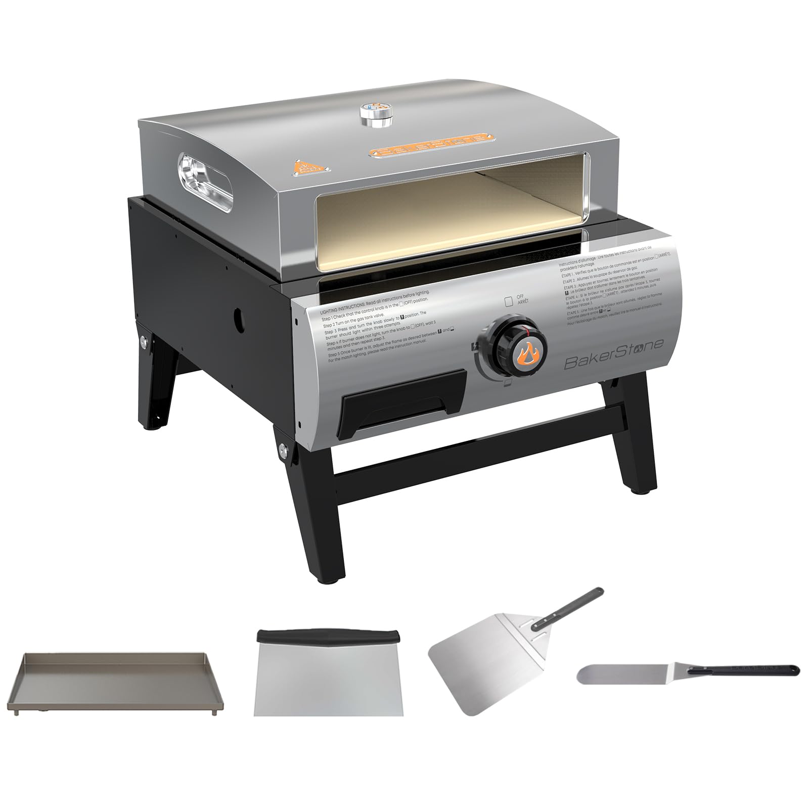 BakerStone Pizza Oven with Portable Gas Grill Outdoor Propane Pizza Ovens Camping Grill Kit with Baking Tray, Steel Pizza Peel/Paddle, Pizza Turner, Cutter