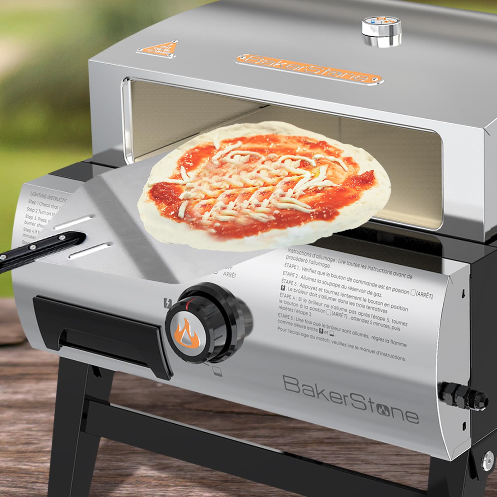 BakerStone Pizza Oven with Portable Gas Grill Outdoor Propane Pizza Ovens Camping Grill Kit with Baking Tray, Steel Pizza Peel/Paddle, Pizza Turner, Cutter