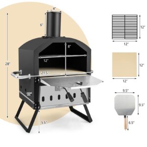 PETSITE Pizza Oven Outdoor, Wood Pellet Fired Pizza Oven with 12 Inches Pizza Stone & Waterproof Cover, 2-Tier Design Portable Stainless Steel Grill Pizza Maker for Outside Backyard Party