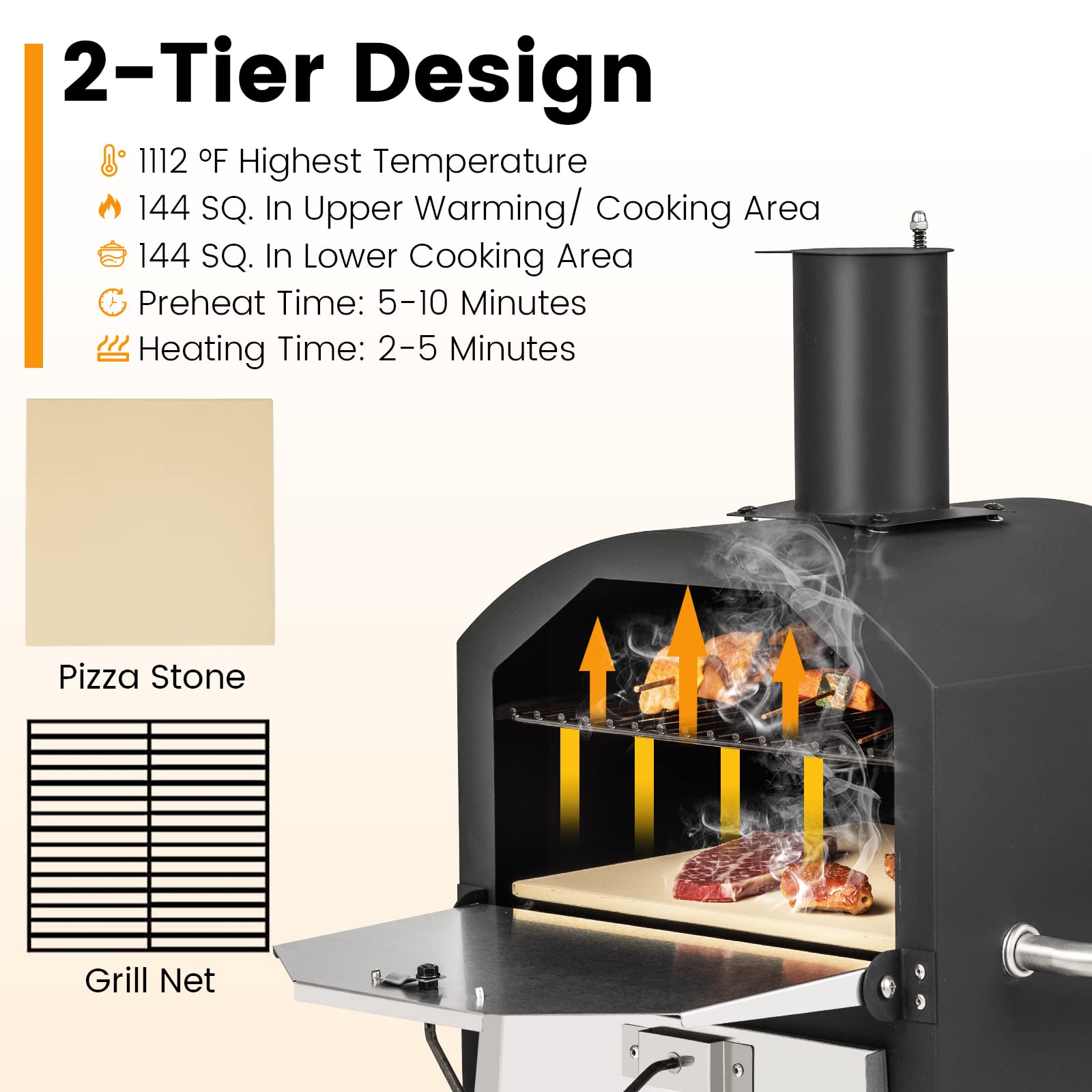 PETSITE Pizza Oven Outdoor, Wood Pellet Fired Pizza Oven with 12 Inches Pizza Stone & Waterproof Cover, 2-Tier Design Portable Stainless Steel Grill Pizza Maker for Outside Backyard Party