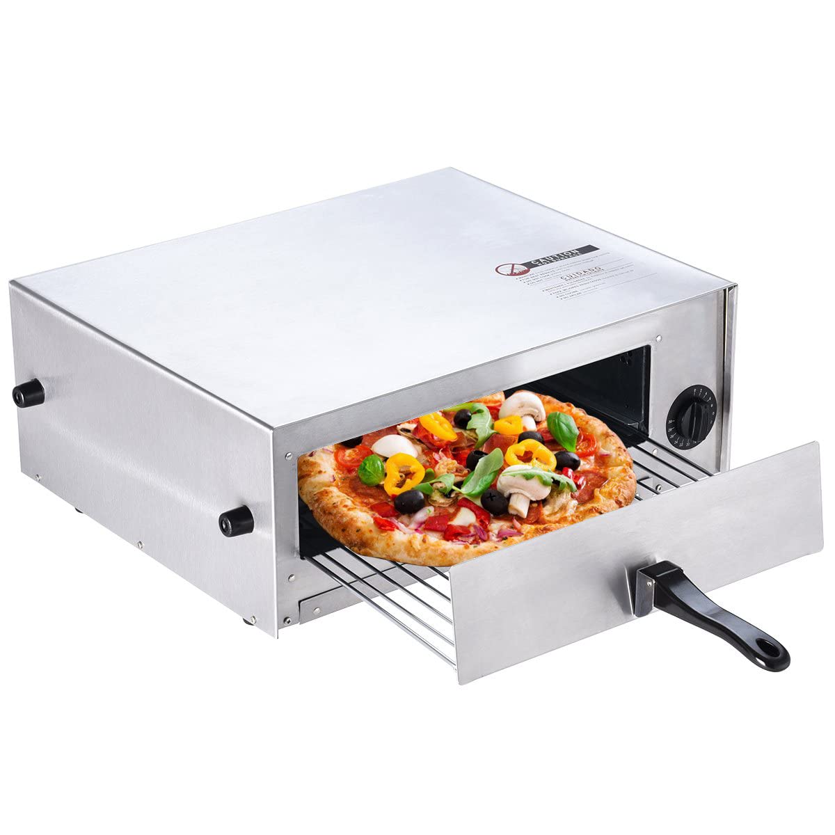 Happygrill Electric Pizza Oven Stainless Steel Pizza Baker Kitchen Pizza Toaster Pizza Maker with Handle & Removable Tray