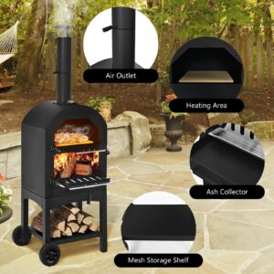 COSTWAY Outdoor Pizza Oven, Wood Fired Pizza Oven for Outside, Patio Pizza Grill with Pizza Stone, Pizza Peel, and Waterproof Cover for Backyard Camping