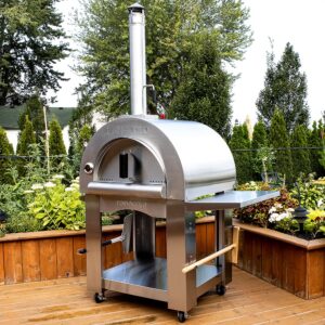 PINNACOLO PREMIO Wood-Fired Pizza Oven with Professional Grade Accessories - Double-Wall Insulation w/Heavy Gauge Stainless Steel and Cordierite Stones Surface - Includes 8 additional items