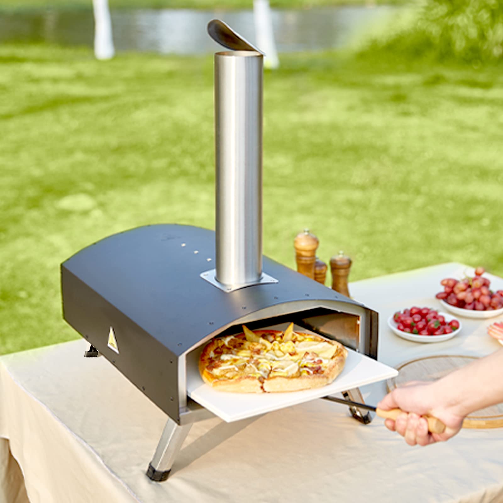 VEVOR Outdoor Pizza Oven, 12-inch Wood Fire Pizza Ovens, Pellet and Charcoal Pizza Maker Outside with Cordierite Stone, Portable Pizza Oven for Backyard Camping, Waterproof Carry Bag, Shovel, Black