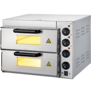 Double Deck Commercial Pizza Oven, 110V 1950W Stainless Steel Electric Pizza Maker with Stone and Shelf - Ideal for Restaurant and Home Pretzels Baked