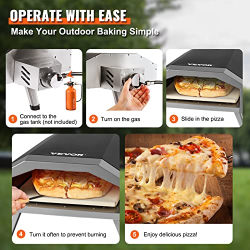 VEVOR Outdoor Gas Pizza Oven with Rotatable Pizza Stone, 13 inch Propane Pizza oven, 3 Layers Thick Portable Stove for Outside Backyard Camping Picnic, Carry Bag, Foldable Leg, CSA Certified