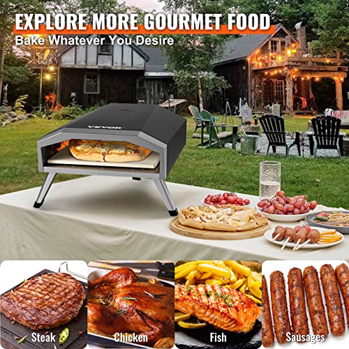 VEVOR Outdoor Gas Pizza Oven with Rotatable Pizza Stone, 13 inch Propane Pizza oven, 3 Layers Thick Portable Stove for Outside Backyard Camping Picnic, Carry Bag, Foldable Leg, CSA Certified