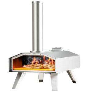 PETSITE Pizza Oven Outdoor, Wood Fired Pizza Oven with 12 Inches Pizza Stone, Portable Stainless Steel Wood Pellet Grill Pizza Maker for Outside Backyard Camping Party Cooking