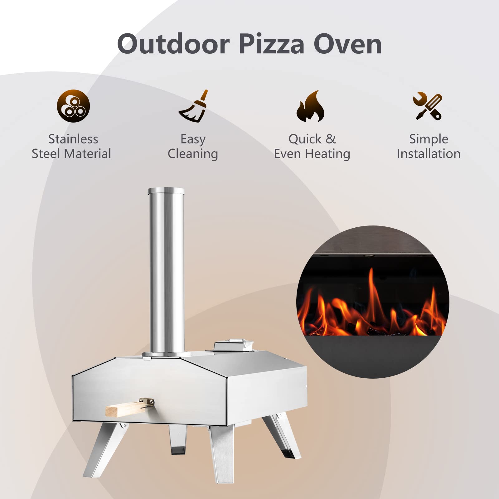 PETSITE Pizza Oven Outdoor, Wood Fired Pizza Oven with 12 Inches Pizza Stone, Portable Stainless Steel Wood Pellet Grill Pizza Maker for Outside Backyard Camping Party Cooking
