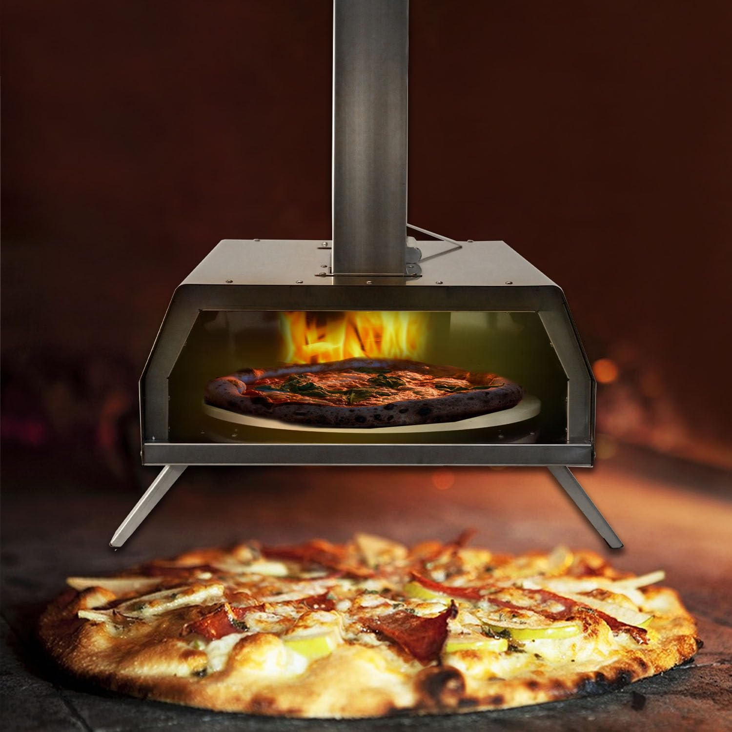 Anman bakerstone pizza oven for grill Pizza Oven Outdoor, 16" Multi-Fuel Rotatable Pizza Ovens, Portable Stainless Steel Wood Fired Pizza Oven pizza oven gas grill weber grill pizza la bbq pizza oven