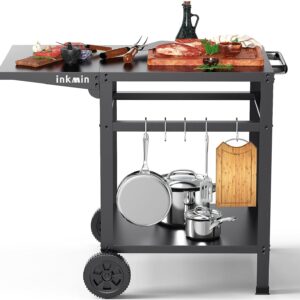 inkmin Pizza Oven Cart Table Outdoor Grill Cart Double-Shelf Movable BBQ Grill Table Stand Stainless Kitchen Food Prep Trolley Worktable Commercial Multifunctional Portable Dining Cart (Double-Deck)