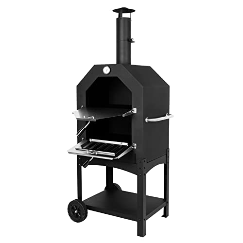 Outdoor Pizza Oven Wood Fired Pizza Oven Patio Portable Pizza Maker Cooking Grill with Wheels Waterproof Cover for Backyard Camping