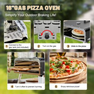 Portable Pizza Oven Outdoor,13" Rotatable Pizza Ovens, Upgrade Wood Fired Pizza Oven Low Smoke (Modern Black, 16'' Gas Oven)