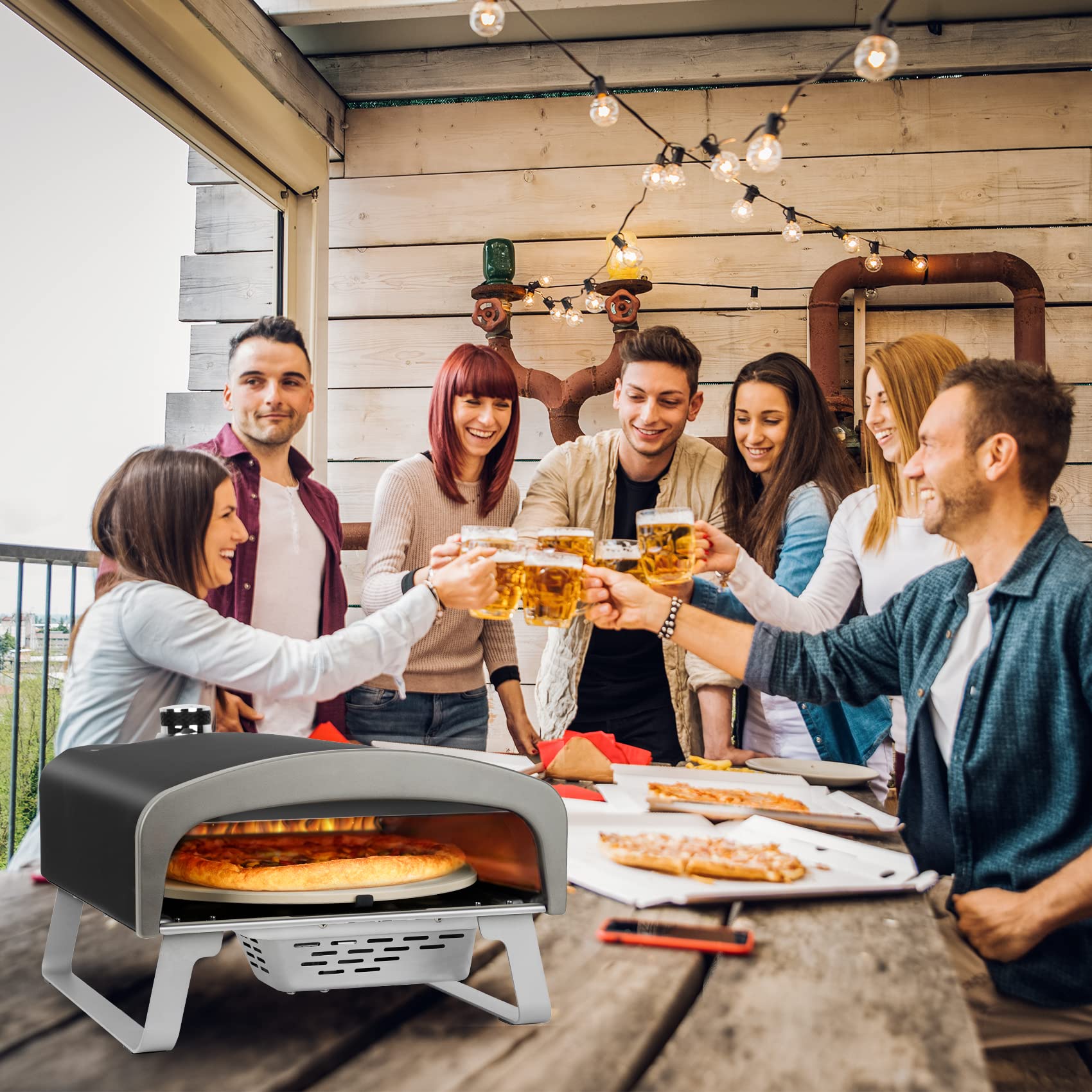 Q Pizza Gas Pizza Oven Portable Propane Pizza Oven with Automatic Rotating Stone for Outdoor Cooking, Portable Gas Pizza Oven For Outside Garden Backyard Party
