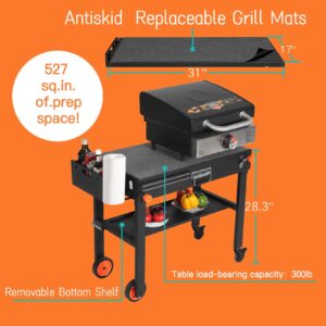 Daintyso Portable Blackstone Griddle Stand Grill Table 17"/22" Grill Cart Pizza Oven Stand Ninja Grill Stand Outdoor Universal Foldable BBQ with Wheels Double Shelf Caddy Cooking Camping Tailgating