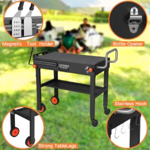 Daintyso Portable Blackstone Griddle Stand Grill Table 17"/22" Grill Cart Pizza Oven Stand Ninja Grill Stand Outdoor Universal Foldable BBQ with Wheels Double Shelf Caddy Cooking Camping Tailgating