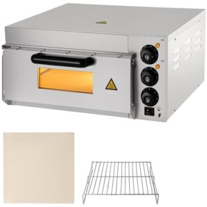 electric pizza oven with stone and shelf - 14-inch single deck, 110v 1300w - multipurpose indoor pizza maker for restaurant and home baked pretzels - stainless steel