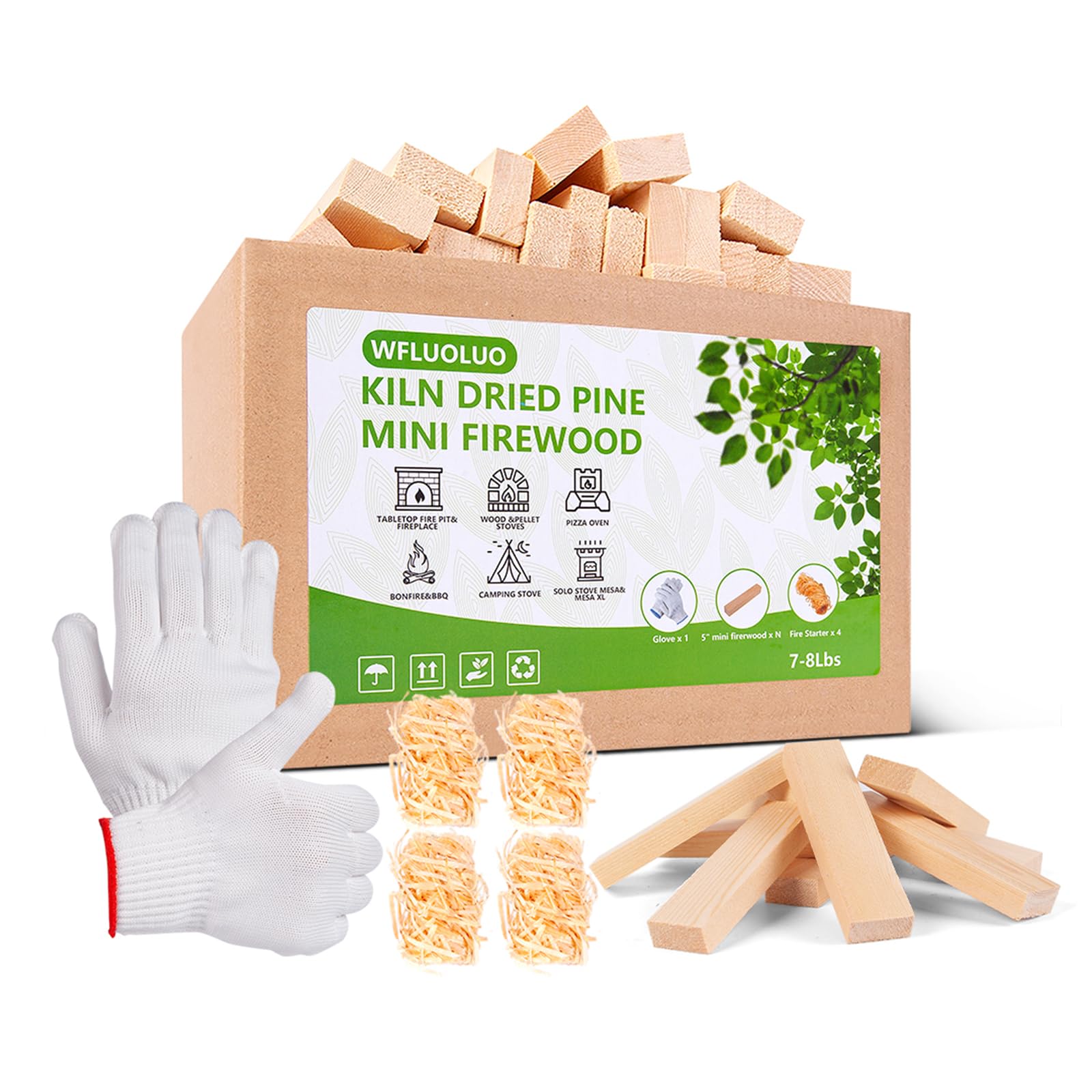 WFLUOLUO Mini Firewood with Fire Starters&Gloves 5'' Lengths Pine Kiln Dried Fire wood Great for Solo Stove Mesa and Mesa XL, Tabletop Fire Pit,Pizza Oven Wood,Grilling Wood,Solo Stove Accessories