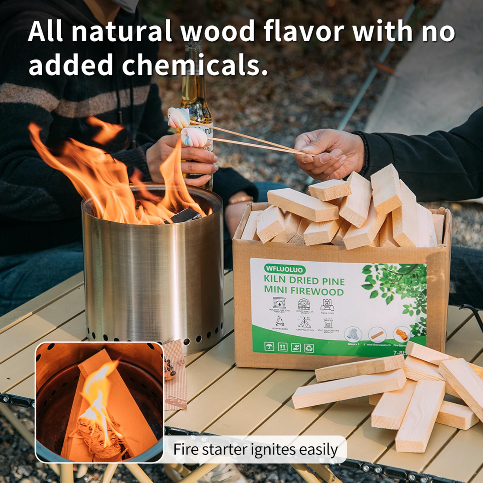 WFLUOLUO Mini Firewood with Fire Starters&Gloves 5'' Lengths Pine Kiln Dried Fire wood Great for Solo Stove Mesa and Mesa XL, Tabletop Fire Pit,Pizza Oven Wood,Grilling Wood,Solo Stove Accessories