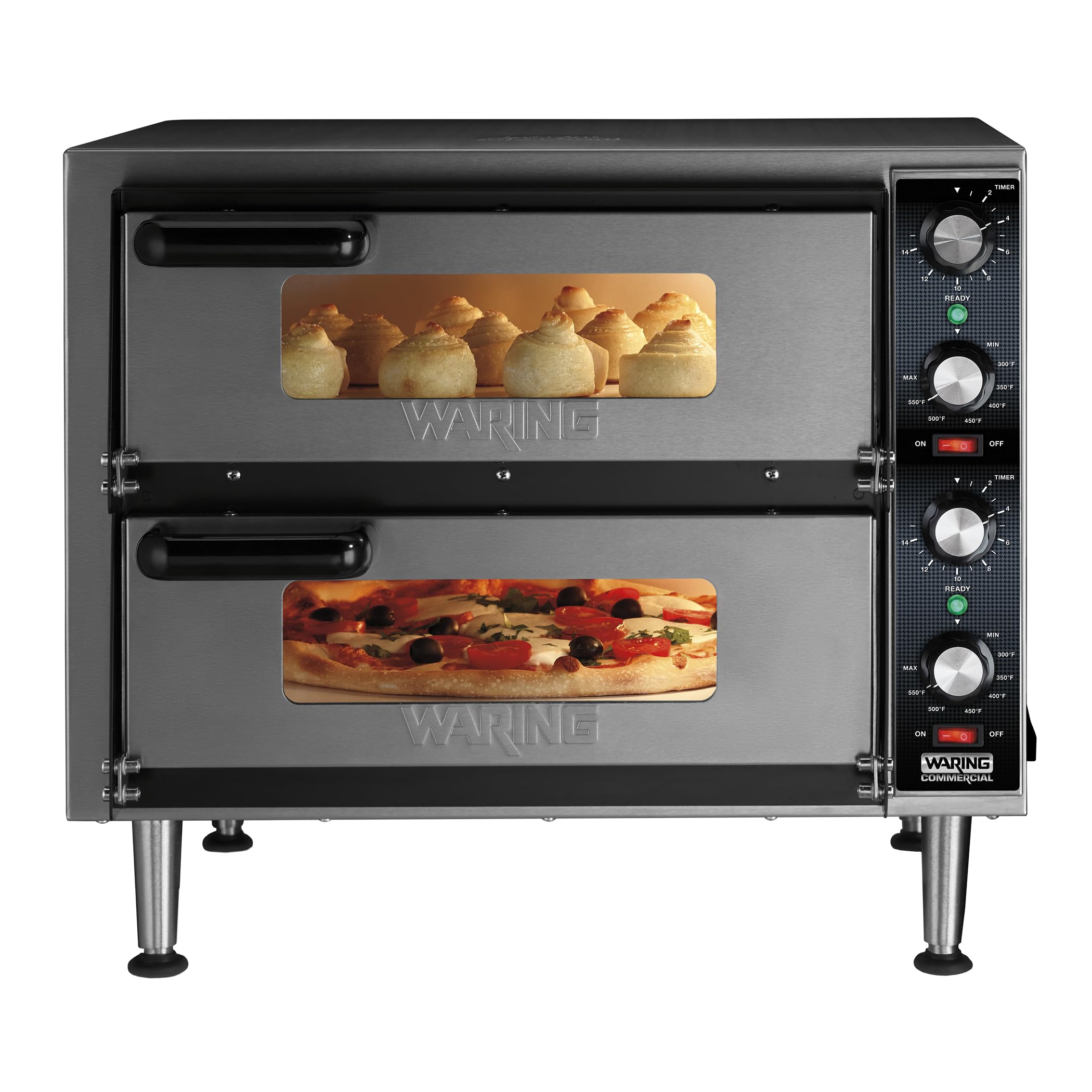 Waring Commercial WPO350 Medium-Duty Double Deck Pizza Ovens for Pizza up to 14" diamater, Ceramic Deck, 240V, 3500W, 6-20 Phase Plug